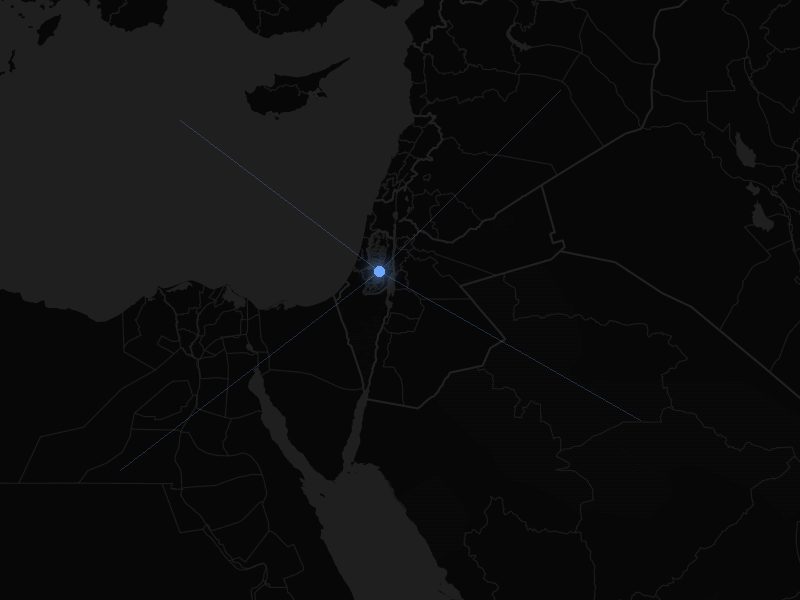 Map of the Eastern Mediterranean, light radiating from Jerusalem